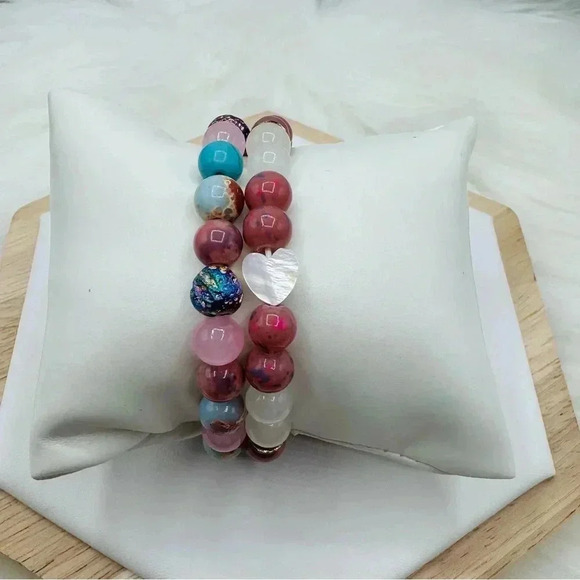 Sweetheart pink and Boho beaded Bracelet duo - Picture 3 of 5